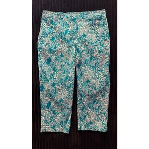 Cappagallo Womens Teal White Floral Pants Size 6 Casual Lightweight